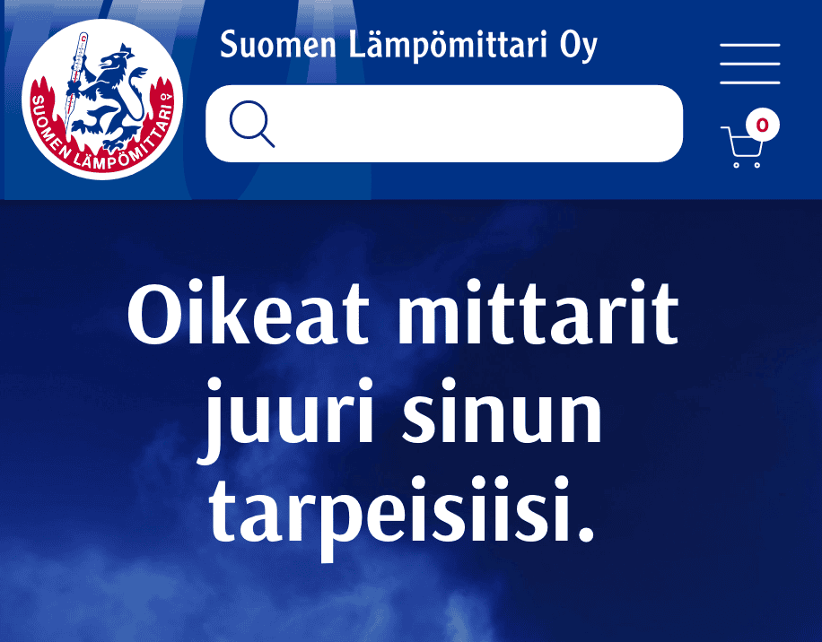Suomen Lämpömittarin verkkosivujen mobiilinäkymä.